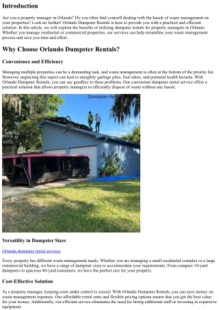 Orlando Dumpster Rentals: A Practical Solution for Property Managers