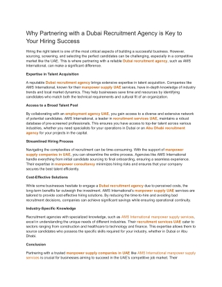 Why Partnering with a Dubai Recruitment Agency is Key to Your Hiring Success
