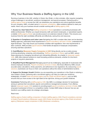 Why Your Business Needs a Staffing Agency in the UAE