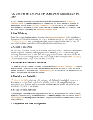 Key Benefits of Partnering with Outsourcing Companies in the UAE