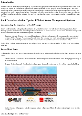 Roof Drain Installation Tips for Efficient Water Management Systems