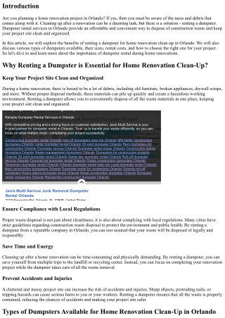 Home Renovation Clean-Up: Rent a Dumpster Today in Orlando