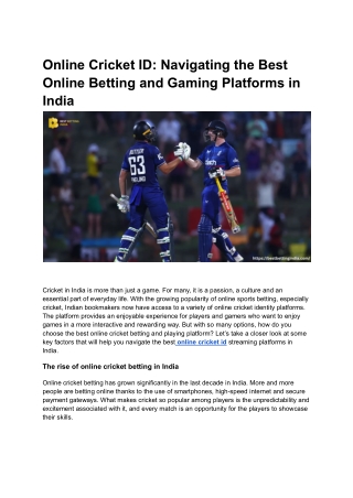Online Cricket ID_ Navigating the Best Online Betting and Gaming Platforms in India