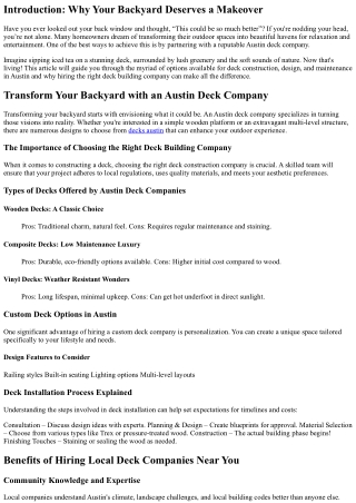 Transform Your Backyard with an Austin Deck Company