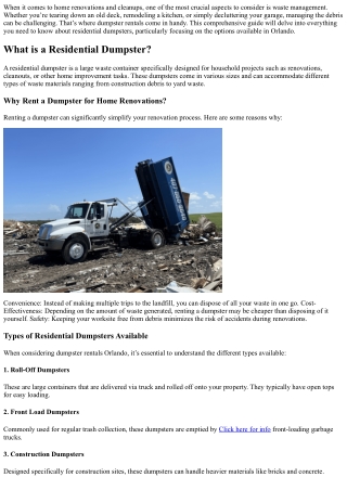 “Guide to Residential Dumpsters for Home Renovations and Cleanups”