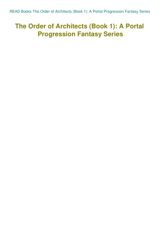 READ Books The Order of Architects (Book 1) A Portal Progression Fantasy Series