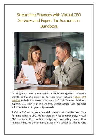 Streamline Finances with Virtual CFO Services and Expert Tax Accounts in Bundoora