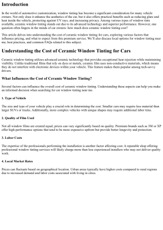 Understanding the Cost of Ceramic Window Tinting for Cars