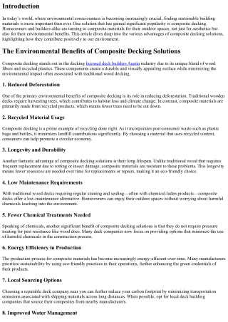 The Environmental Benefits of Composite Decking Solutions