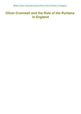 Books Oliver Cromwell and the Rule of the Puritans in England