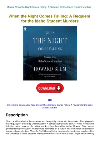 Books When the Night Comes Falling A Requiem for the Idaho Student Murders