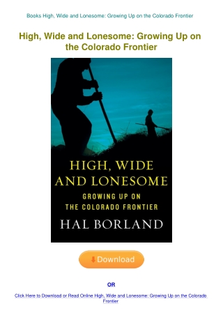 Books High  Wide and Lonesome Growing Up on the Colorado Frontier