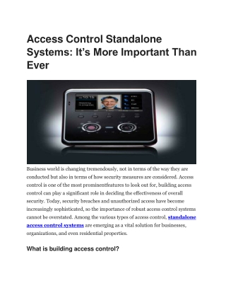 Access Control Standalone Systems: It’s More Important Than Ever