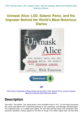 PDF Unmask Alice LSD  Satanic Panic  and the Imposter Behind the World's Most Notorious Diaries