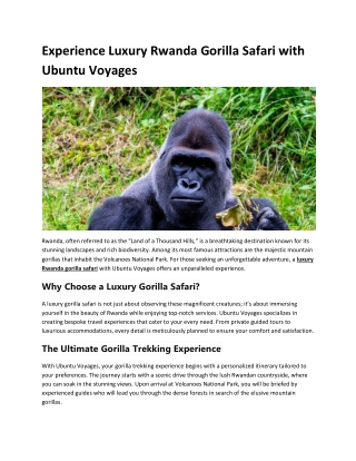 Experience Luxury Rwanda Gorilla Safari with Ubuntu Voyages