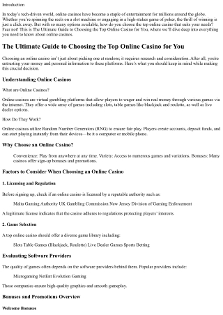 The Ultimate Guide to Choosing the Top Online Casino for You