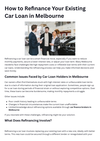 Make Car Loan Refinancing Easy with Expert Car Finance Brokers in Melbourne