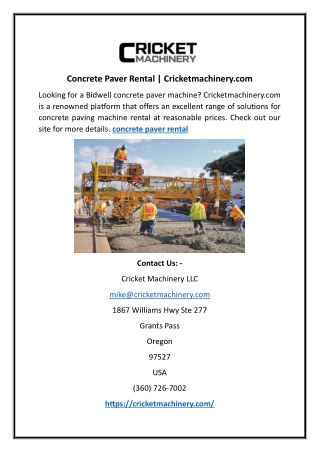 Concrete Paver Rental | Cricketmachinery.com