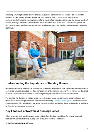 Finding the Perfect Nursing Home in Northfield for Your Loved One