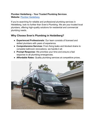 Plumber Heidelberg – Your Trusted Plumbing Services