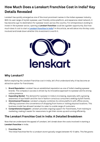 Lenskart Franchise cost in India