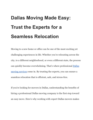 Dallas Moving Made Easy: Trust the Experts for a Seamless Relocation