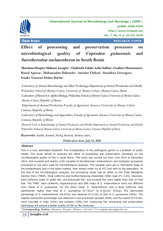 Effect of processing and preservation processes on microbiological quality