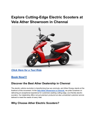 Explore Cutting-Edge Electric Scooters at Vela Ather Showroom in Chennai