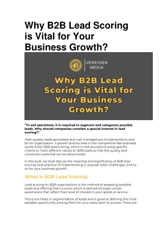 Why B2B Lead Scoring is Vital for Your Business Growth