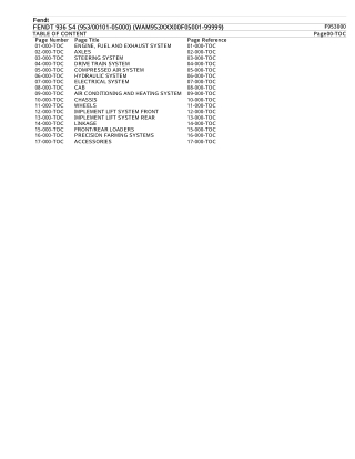 FENDT 936 S4 (95300101-05000) (WAM953XXX00F05001-99999) Tractor Parts Catalogue Manual Instant Download (Part No. F95300