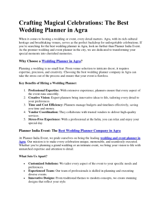 Crafting Magical Celebrations Wedding Planner in Agra