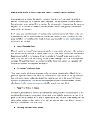 Maintenance Guide_ 5 Tips to Keep Your Electric Scooter in Good Condition