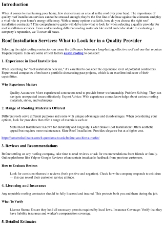 Roof Installation Services: What to Look for in a Quality Provider