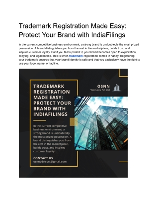 OSNN Ventures Private Limited - Trademark Registration Made Easy