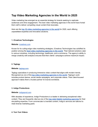 Top Video Marketing Agencies in the World in 2025