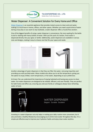 Water Dispenser: A Convenient Solution for Every Home and Office