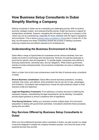 How Business Setup Consultants in Dubai Simplify Starting a Company