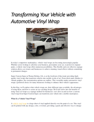 Transforming Your Vehicle with Automotive Vinyl Wrap