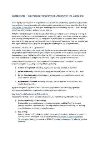Chatbots for IT Operations - Transforming Efficiency in the Digital Era