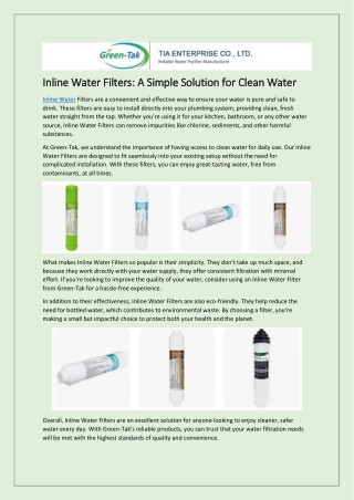 Inline Water Filters: A Simple Solution for Clean Water