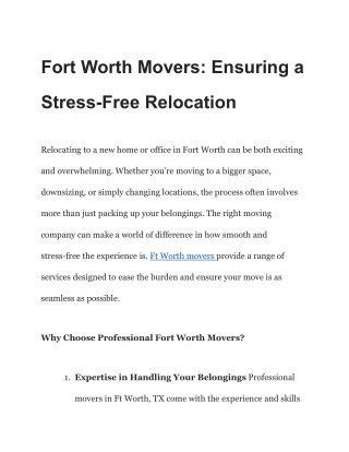 Fort Worth Movers_ Ensuring a Stress-Free Relocation