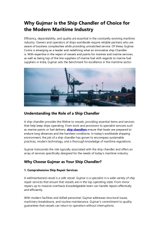 Gujmar : Redefining Excellence as a Leading Ship Chandler in the Maritime World