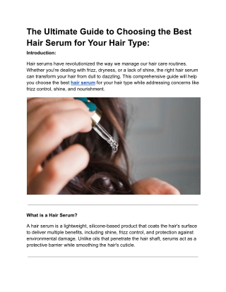 The Ultimate Guide to Choosing the Best Hair Serum for Your Hair Type