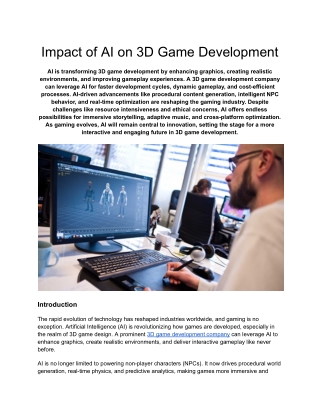 Impact of AI on 3D Game Development