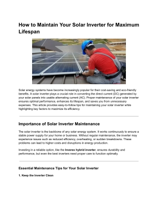How to Maintain Your Solar Inverter for Maximum Lifespan