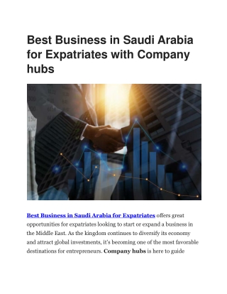 Best Business in Saudi Arabia for Expatriates | Company Hubs