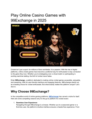 Play Online Casino Games with 99Exchange in 2025