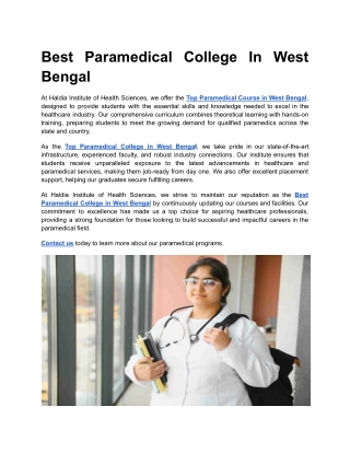 Best Paramedical College In West Bengal