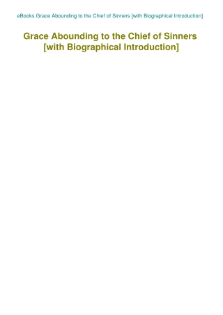 eBooks Grace Abounding to the Chief of Sinners [with Biographical Introduction]