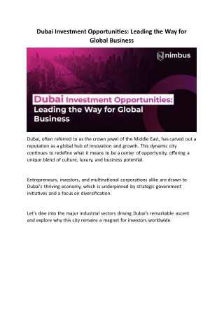 Dubai Investment Opportunities